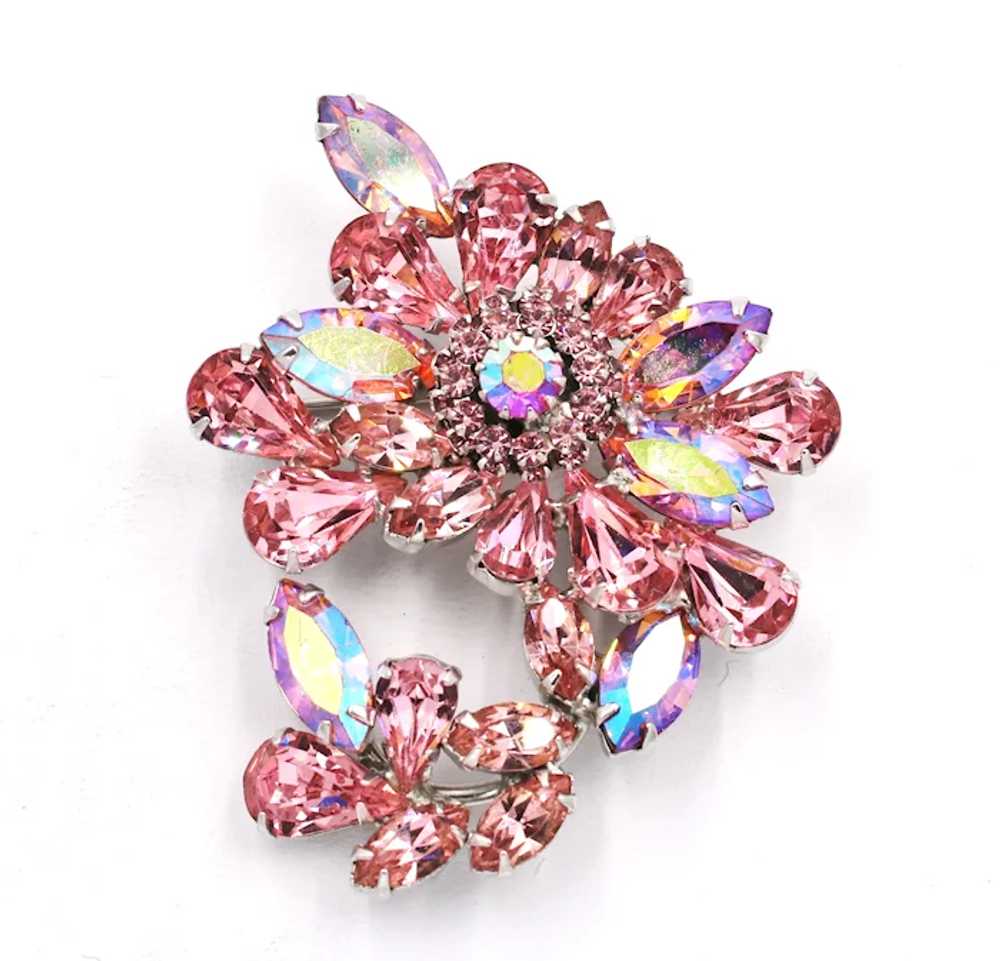 Brooch Pin Signed Weiss Pink AB Rhinestone Floral… - image 2