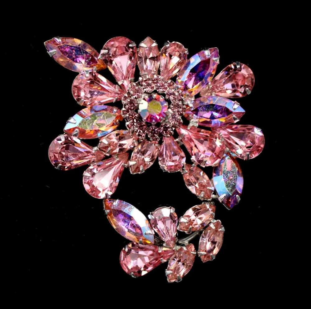 Brooch Pin Signed Weiss Pink AB Rhinestone Floral… - image 3