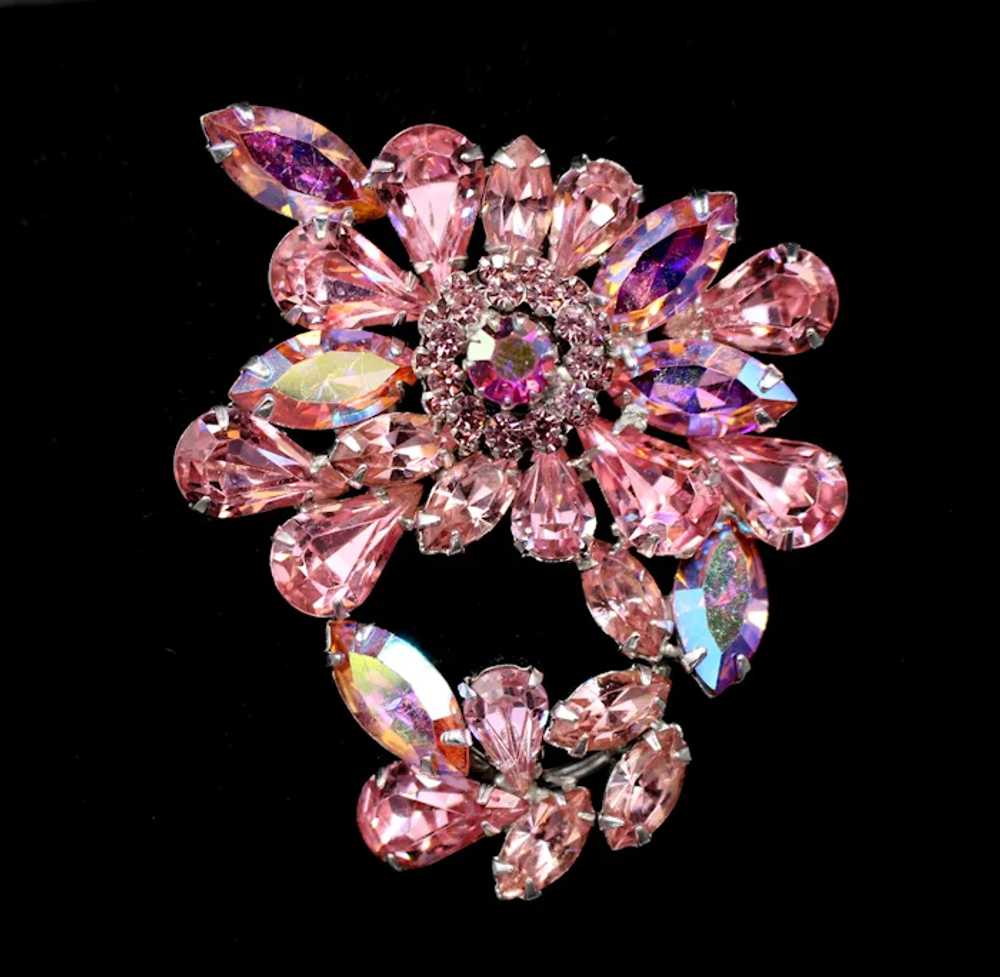 Brooch Pin Signed Weiss Pink AB Rhinestone Floral… - image 5