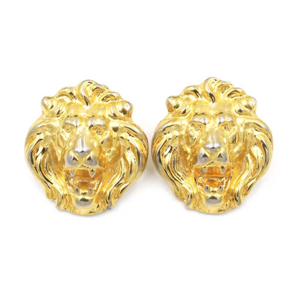 Earrings Lions Roaring Head Figural Gold Plated P… - image 3