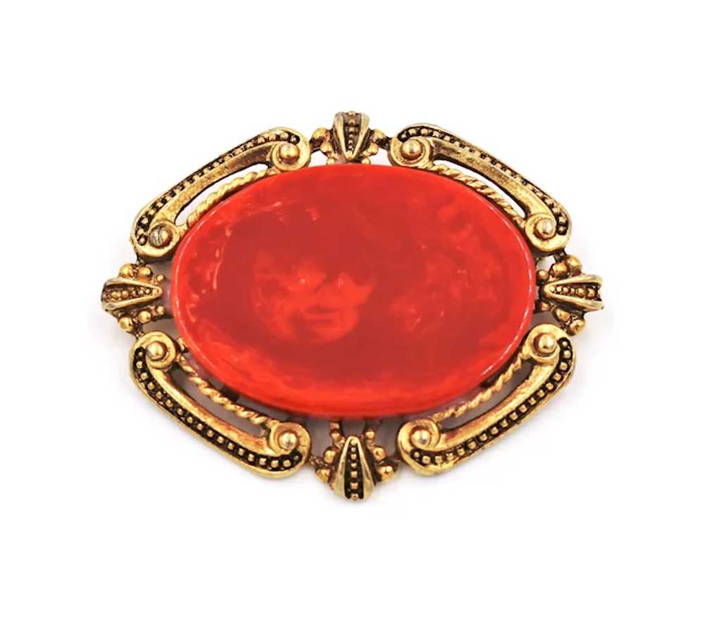 Brooch Pin Bakelite End of Day Red Orange - image 3