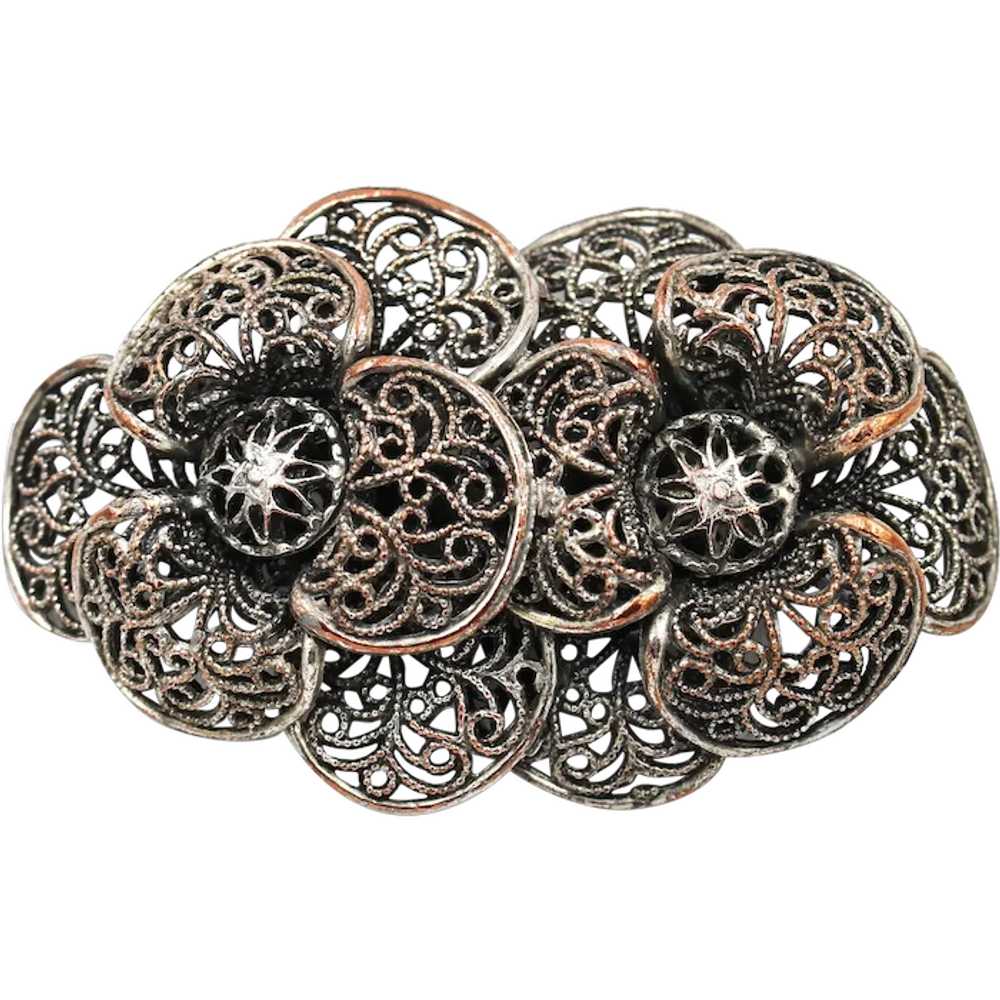 Brooch Pin 3D Full Bloom Double Flower Figural Pi… - image 1