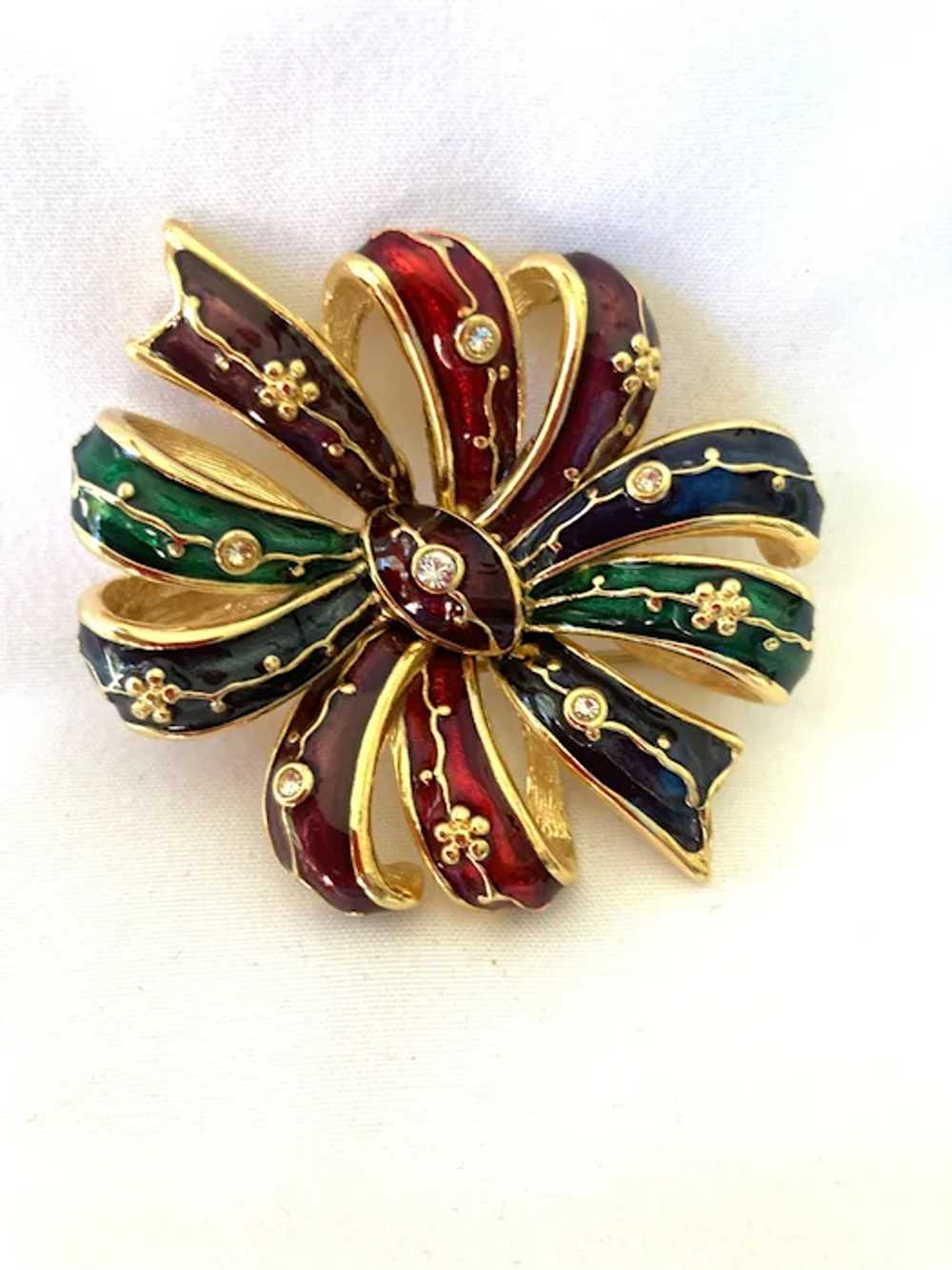 Vintage Joan Rivers Enamel Bow Pin/Brooch - image 6