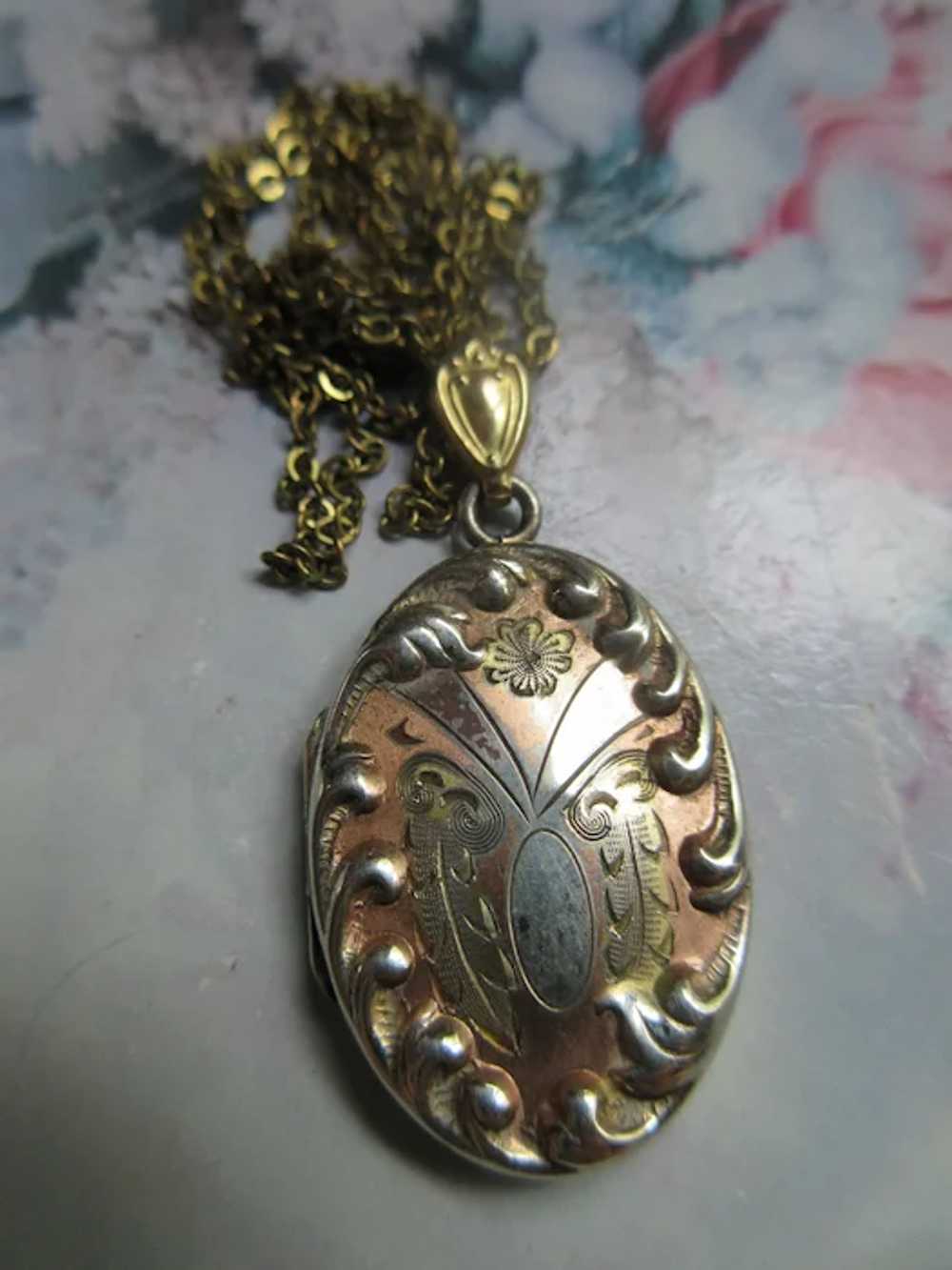 Older Vintage Picture Locket Necklace in Gold Fill - image 2