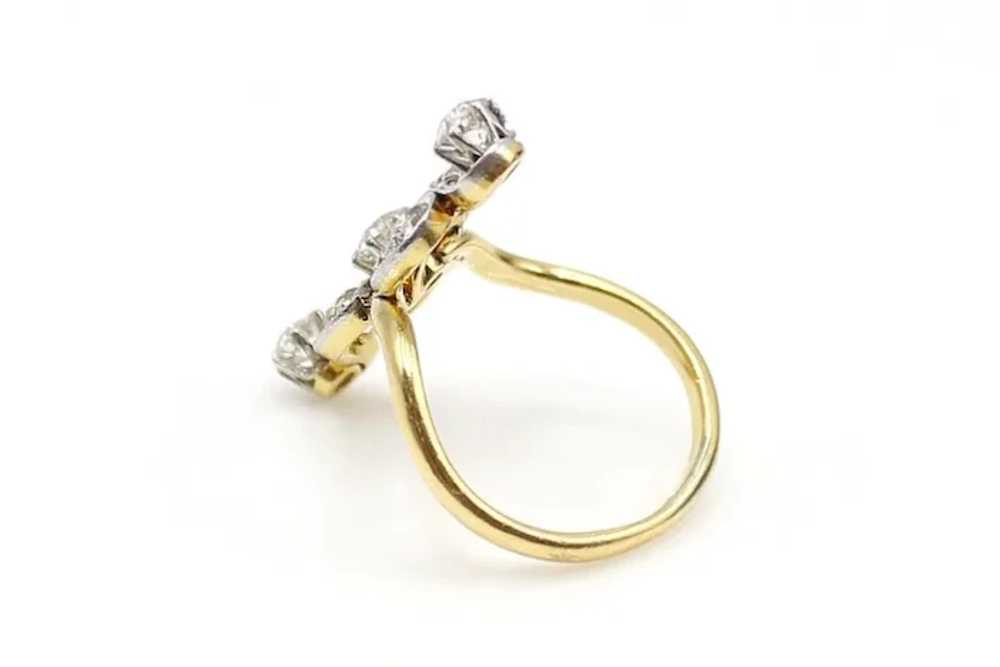Belle-Époque Diamond Platinum on Gold Scroll Ring - image 2