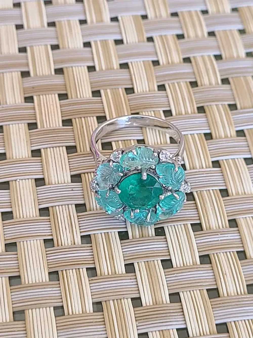 Natural Emerald Ring Set in 18 Karat Gold with Di… - image 2