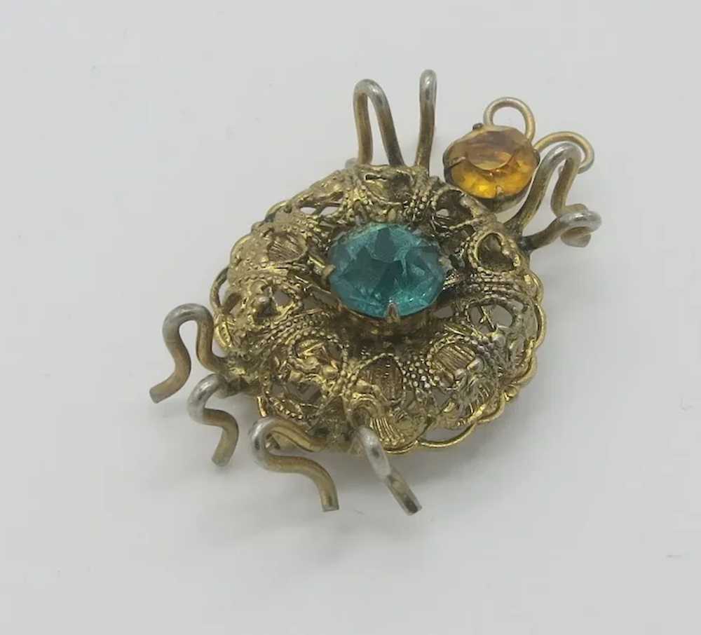 Vintage Filigree Rhinestone Bug Insect Brooch - image 2