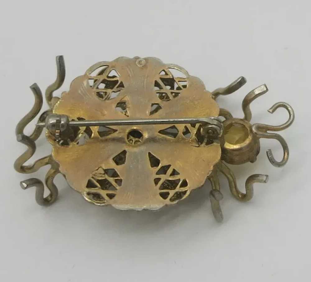 Vintage Filigree Rhinestone Bug Insect Brooch - image 4