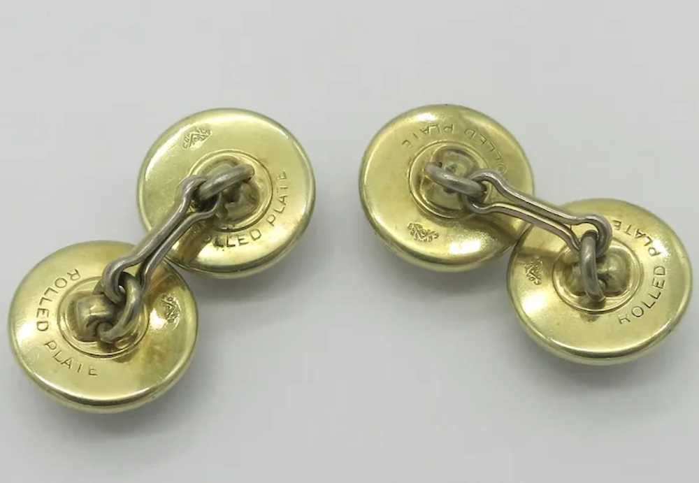 Reverse Carved Crystal Horse Cufflinks Rolled Gold - image 6