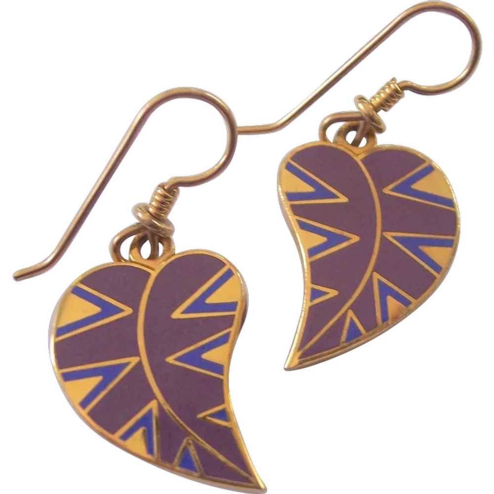 Laurel Burch Enamel Petite Petal Leaf Dangle Earr… - image 1