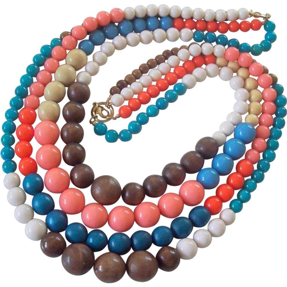Huge Bold Colorful Wood & Resin Bead Necklace - image 1