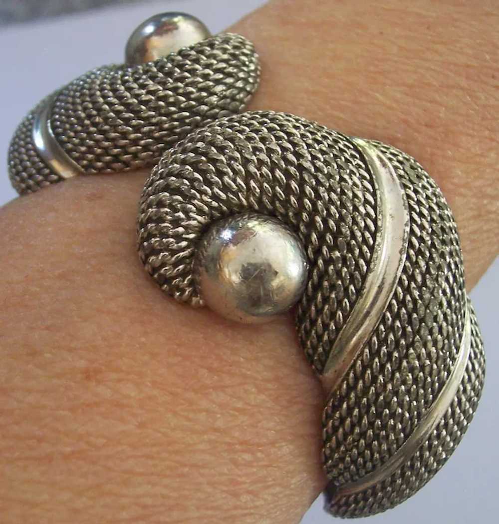 Boucher Swirl & Ball Knot Clamper Bracelet Silver… - image 4