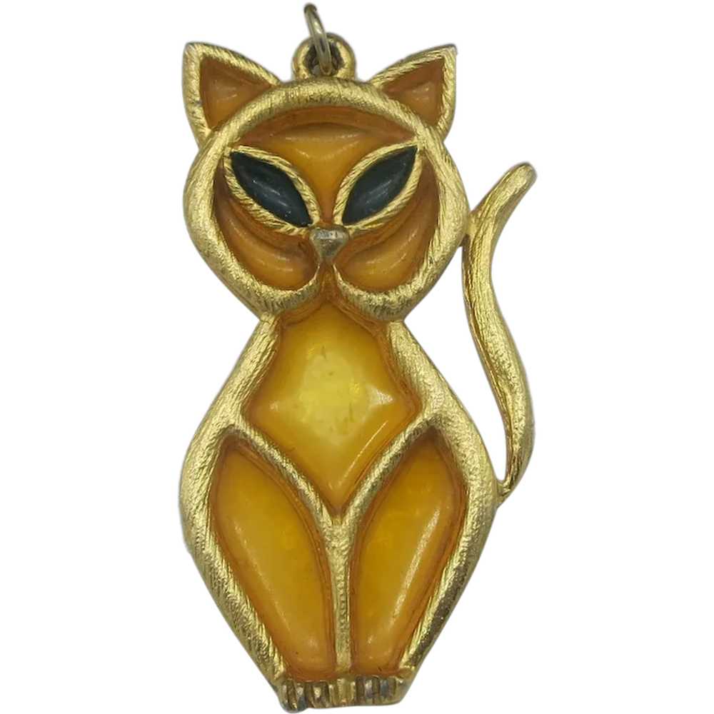 Resin Faux Plique a Jour Cat Pendant Faux Stained… - image 1