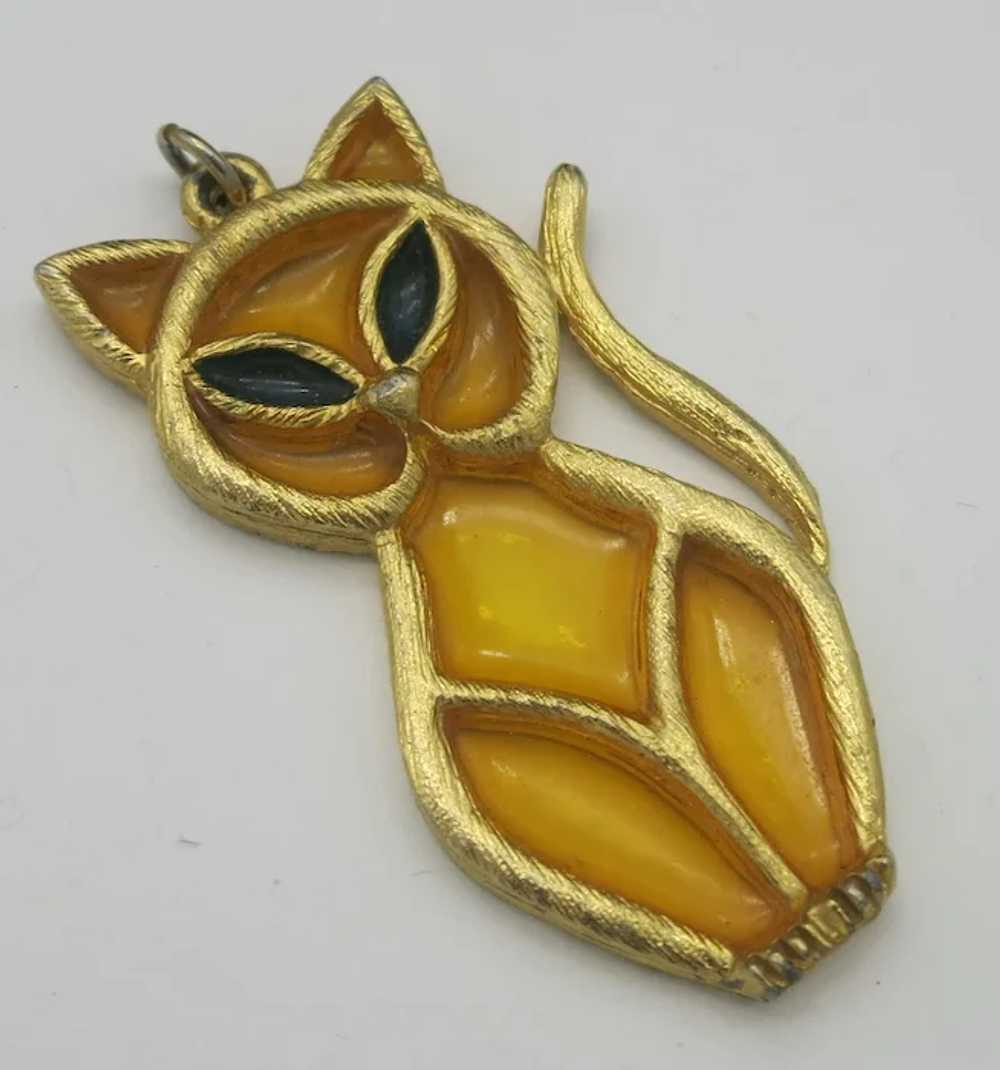 Resin Faux Plique a Jour Cat Pendant Faux Stained… - image 2