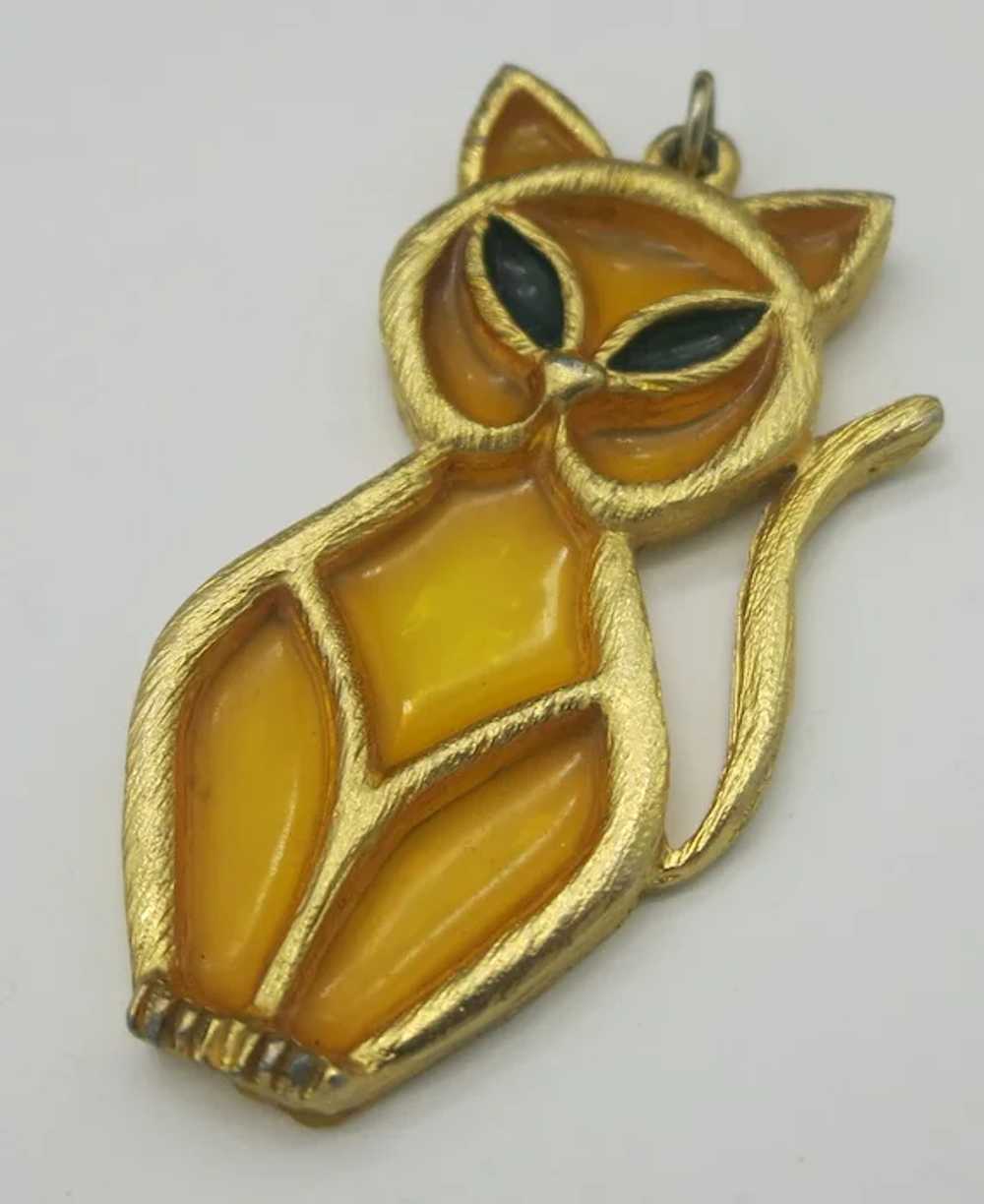 Resin Faux Plique a Jour Cat Pendant Faux Stained… - image 3