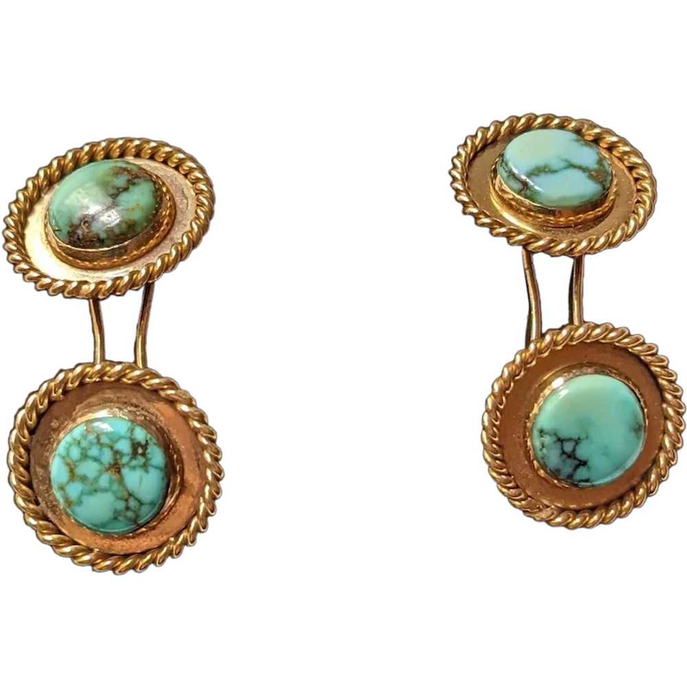 Turquoise and 14kt Yellow Gold Cufflinks - image 1