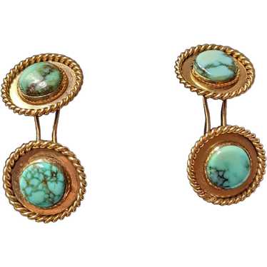 Turquoise and 14kt Yellow Gold Cufflinks - image 1