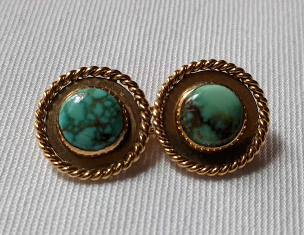 Turquoise and 14kt Yellow Gold Cufflinks - image 4