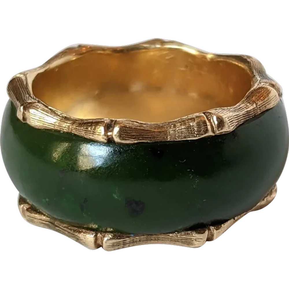 Vintage 14k And Jade Band Ring - image 1