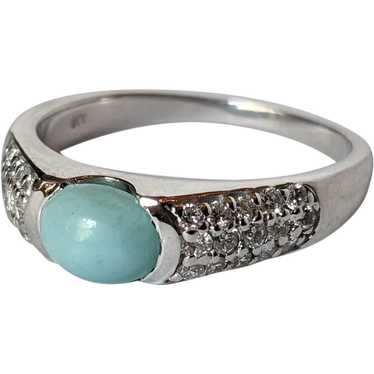 14k White Gold, Turquoise And Diamond Ring