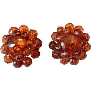 Large Faceted Amber Clip Earrings