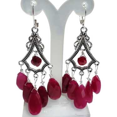 JFTS Dyed Ruby Tibetan Silver Chandelier Earrings - image 1