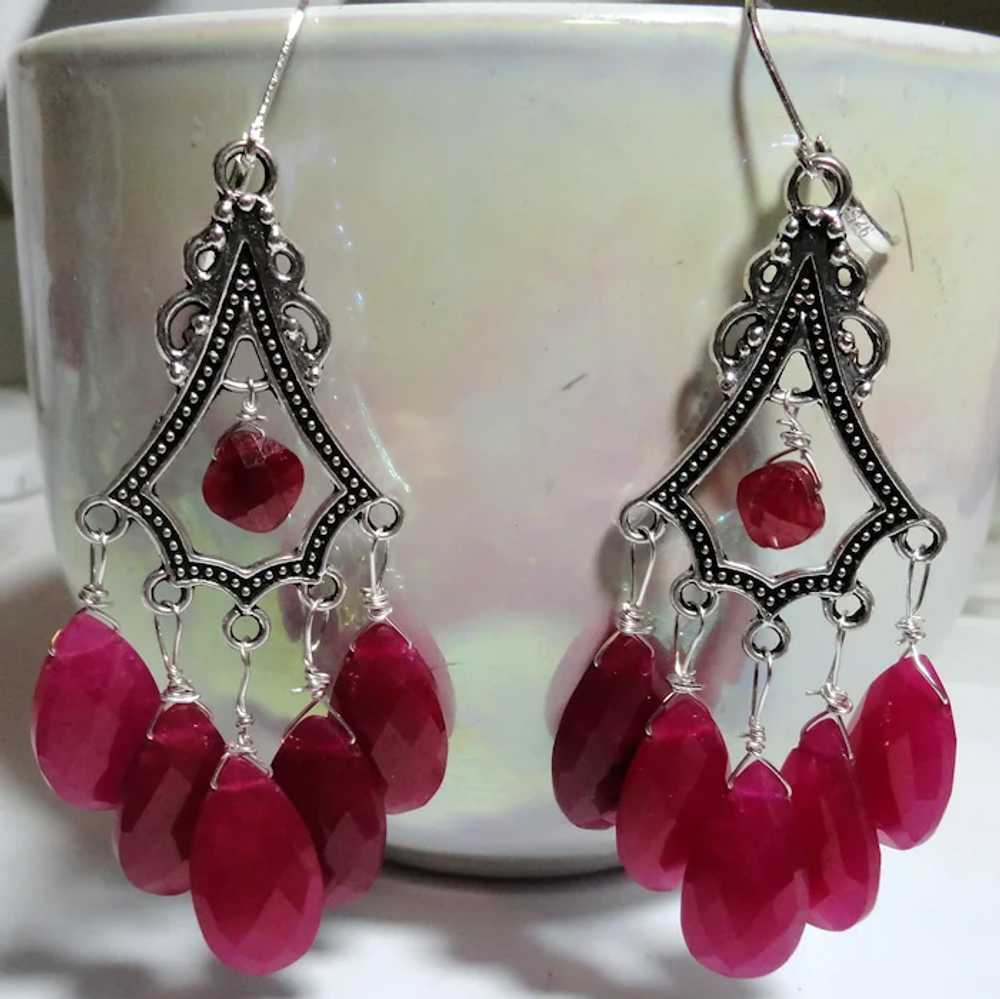 JFTS Dyed Ruby Tibetan Silver Chandelier Earrings - image 2