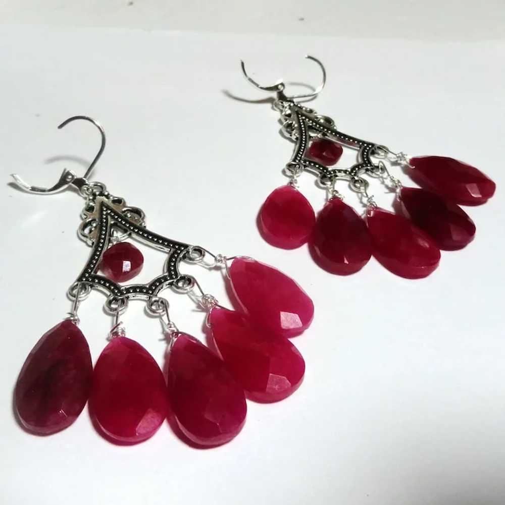 JFTS Dyed Ruby Tibetan Silver Chandelier Earrings - image 3