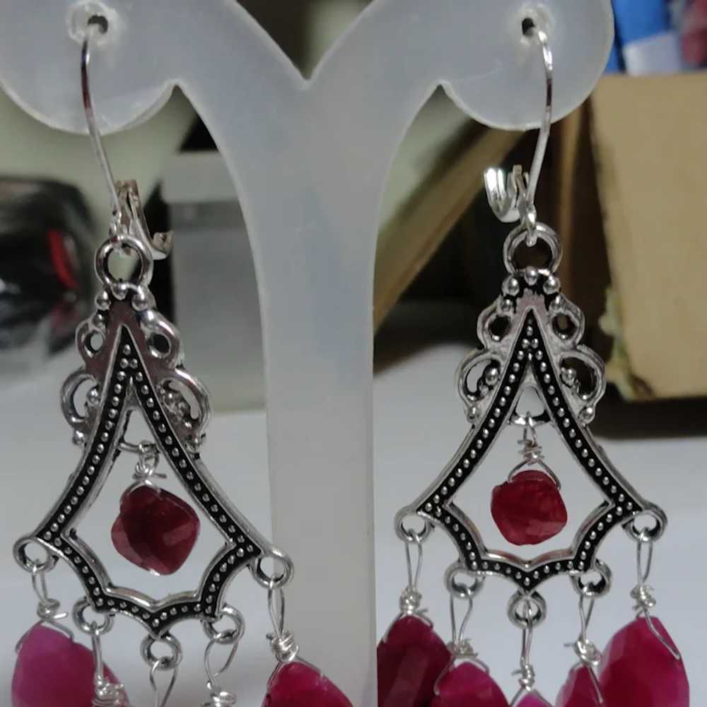 JFTS Dyed Ruby Tibetan Silver Chandelier Earrings - image 4