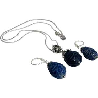 JFTS Carved Blue Sapphire 925 Sterling Silver Nec… - image 1