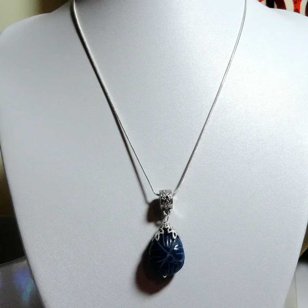 JFTS Carved Blue Sapphire 925 Sterling Silver Nec… - image 2