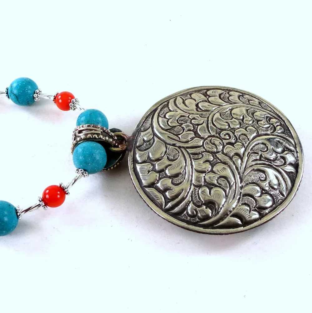 JFTS Turquoise & Red Coral Necklace W/Turquoise a… - image 4