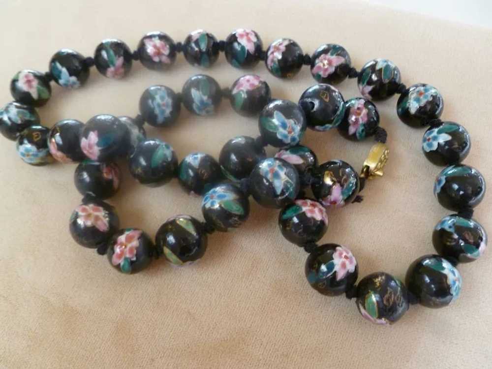 Vintage Chinese Painted Glass Bead Necklace - image 2