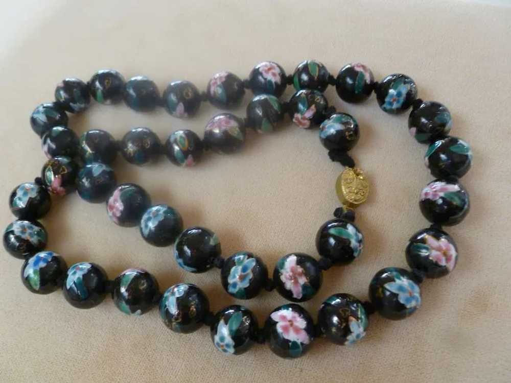 Vintage Chinese Painted Glass Bead Necklace - image 4