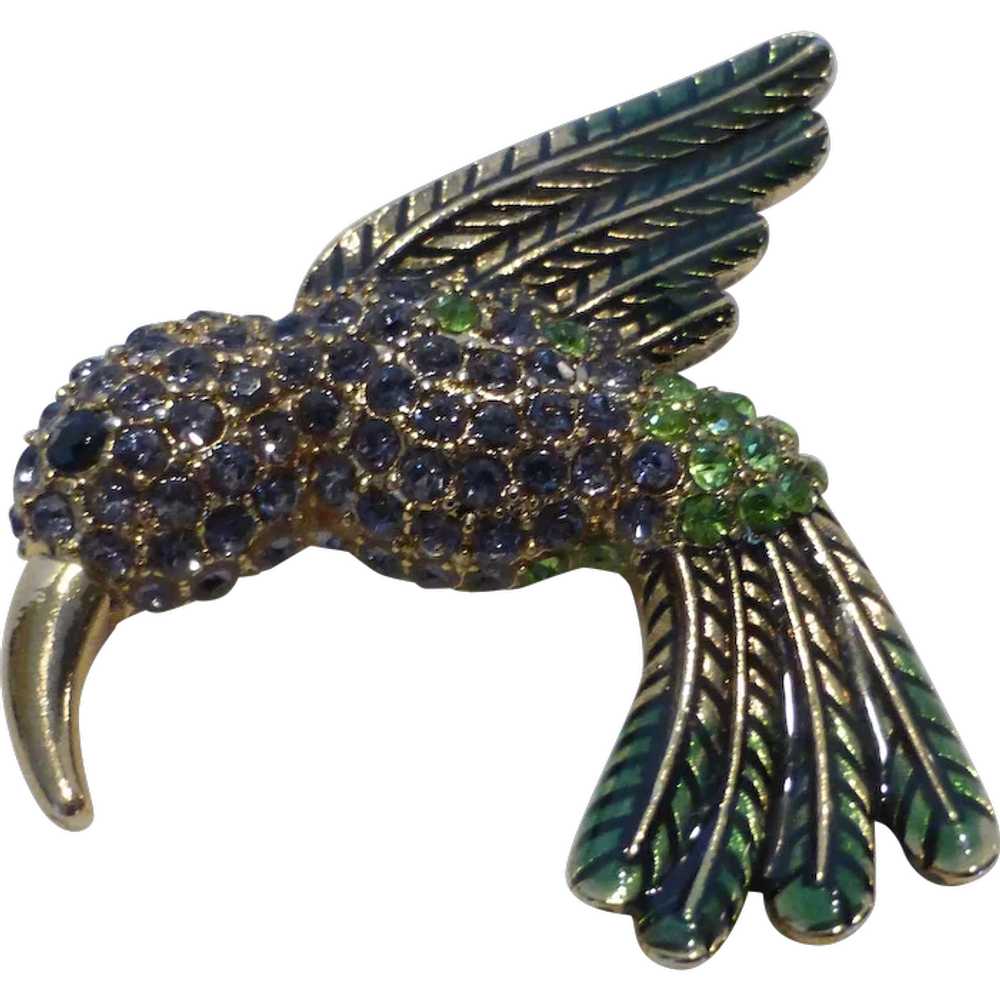 Vintage Bejeweled Hummingbird Pin Brooch Crystal … - image 1