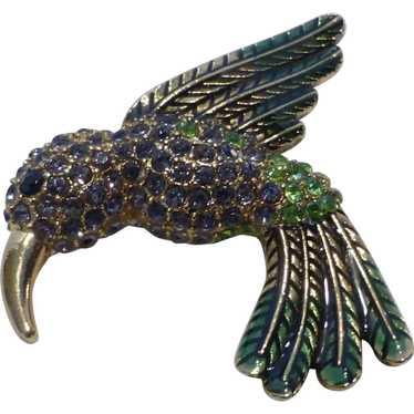 Vintage Bejeweled Hummingbird Pin Brooch Crystal … - image 1