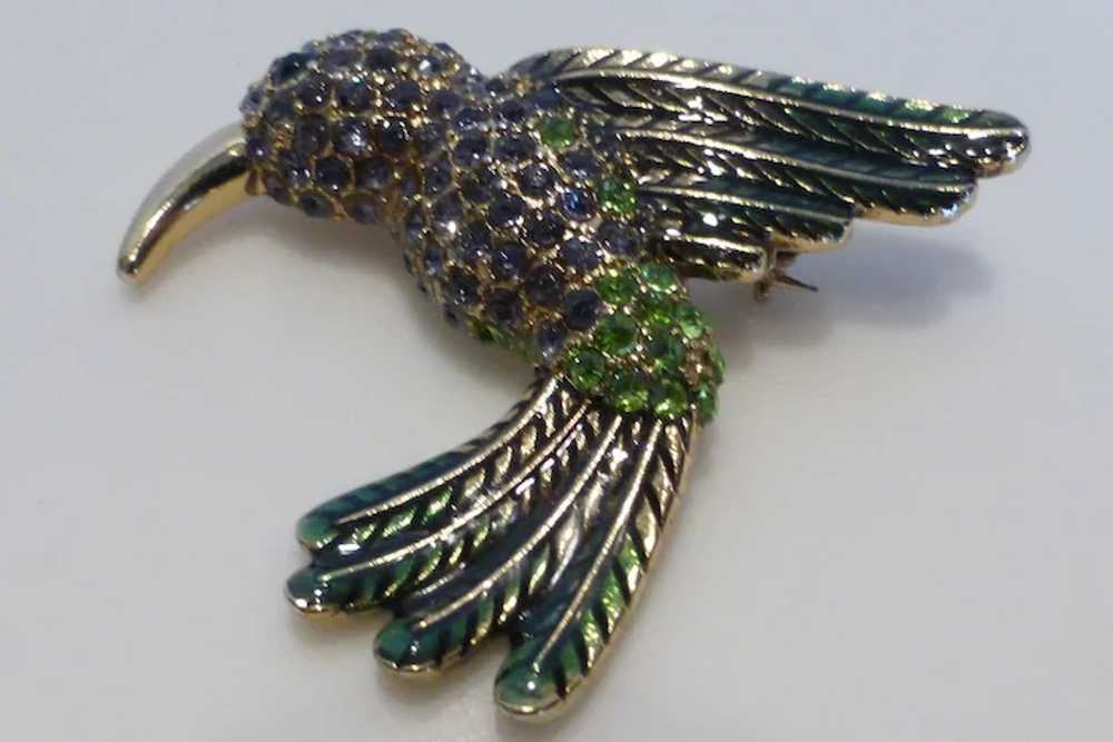 Vintage Bejeweled Hummingbird Pin Brooch Crystal … - image 2