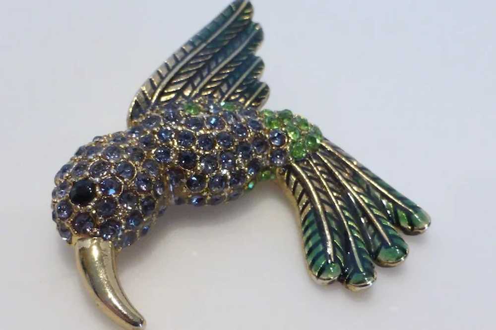 Vintage Bejeweled Hummingbird Pin Brooch Crystal … - image 3