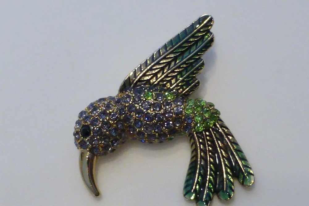 Vintage Bejeweled Hummingbird Pin Brooch Crystal … - image 4