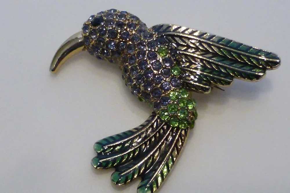 Vintage Bejeweled Hummingbird Pin Brooch Crystal … - image 6