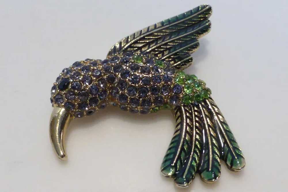 Vintage Bejeweled Hummingbird Pin Brooch Crystal … - image 8