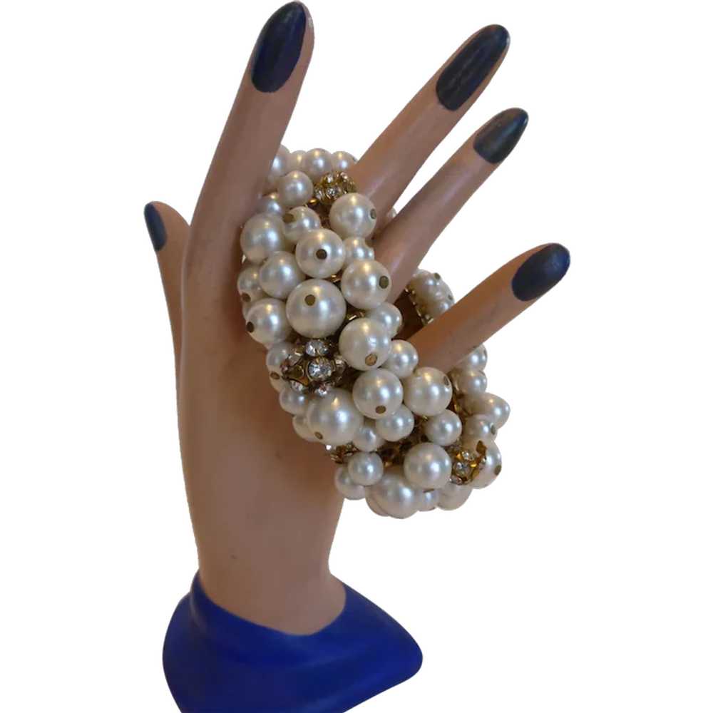 Vintage Cha Cha Expansion Bracelet w Faux Pearls,… - image 1