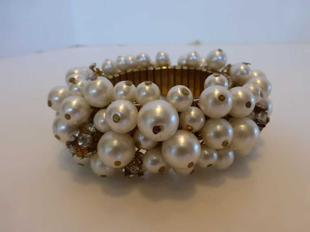 Vintage Cha Cha Expansion Bracelet w Faux Pearls,… - image 2