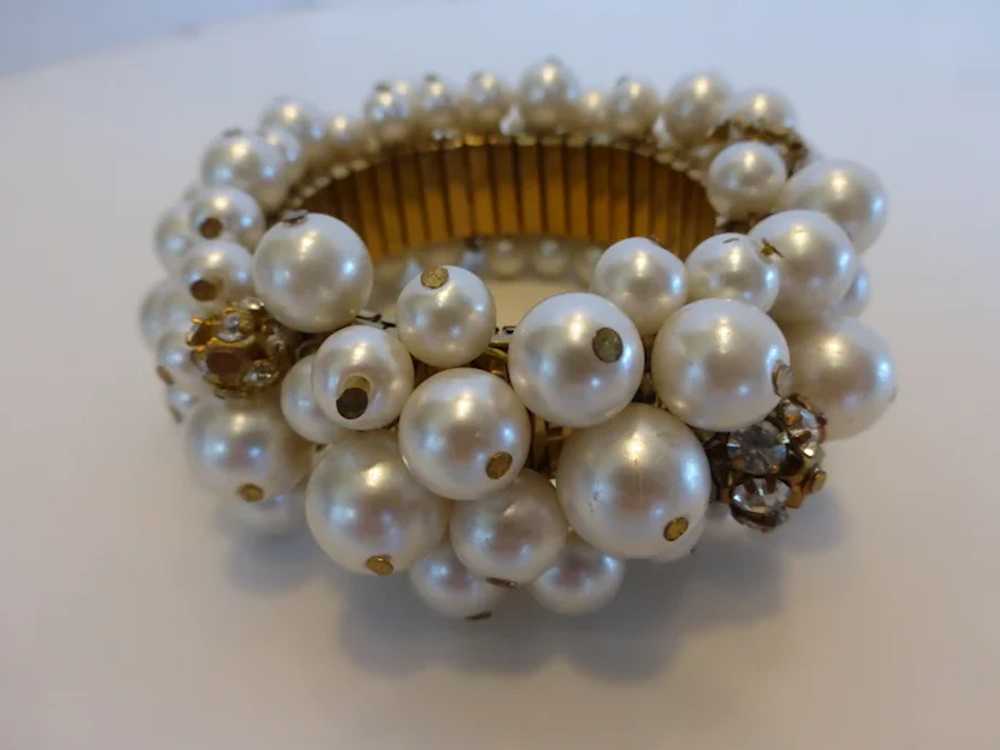 Vintage Cha Cha Expansion Bracelet w Faux Pearls,… - image 4