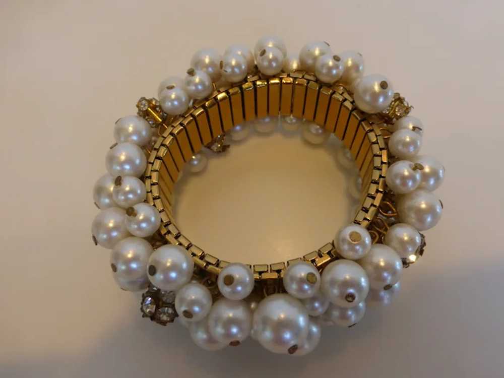 Vintage Cha Cha Expansion Bracelet w Faux Pearls,… - image 6