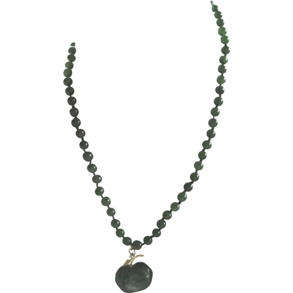 Green Jade Beaded 18" Necklace with Attached Jade… - image 1