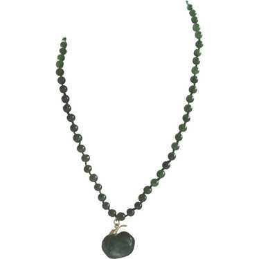 Green Jade Beaded 18" Necklace with Attached Jade… - image 1