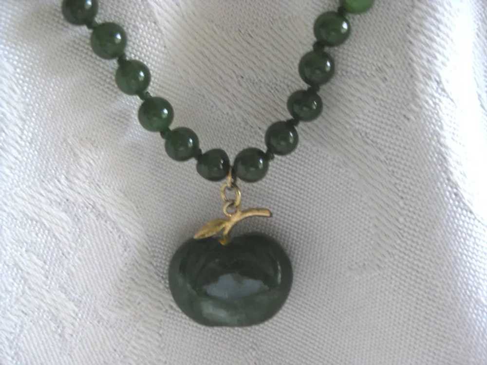 Green Jade Beaded 18" Necklace with Attached Jade… - image 2