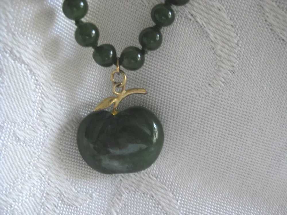 Green Jade Beaded 18" Necklace with Attached Jade… - image 5