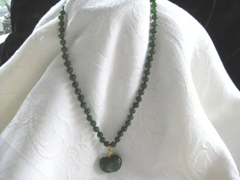 Green Jade Beaded 18" Necklace with Attached Jade… - image 6